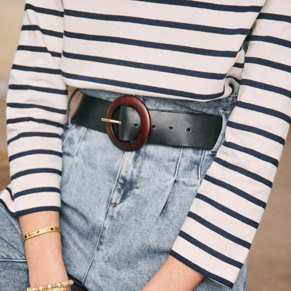 Sezane Smooth Heritage Belt in black  NWT